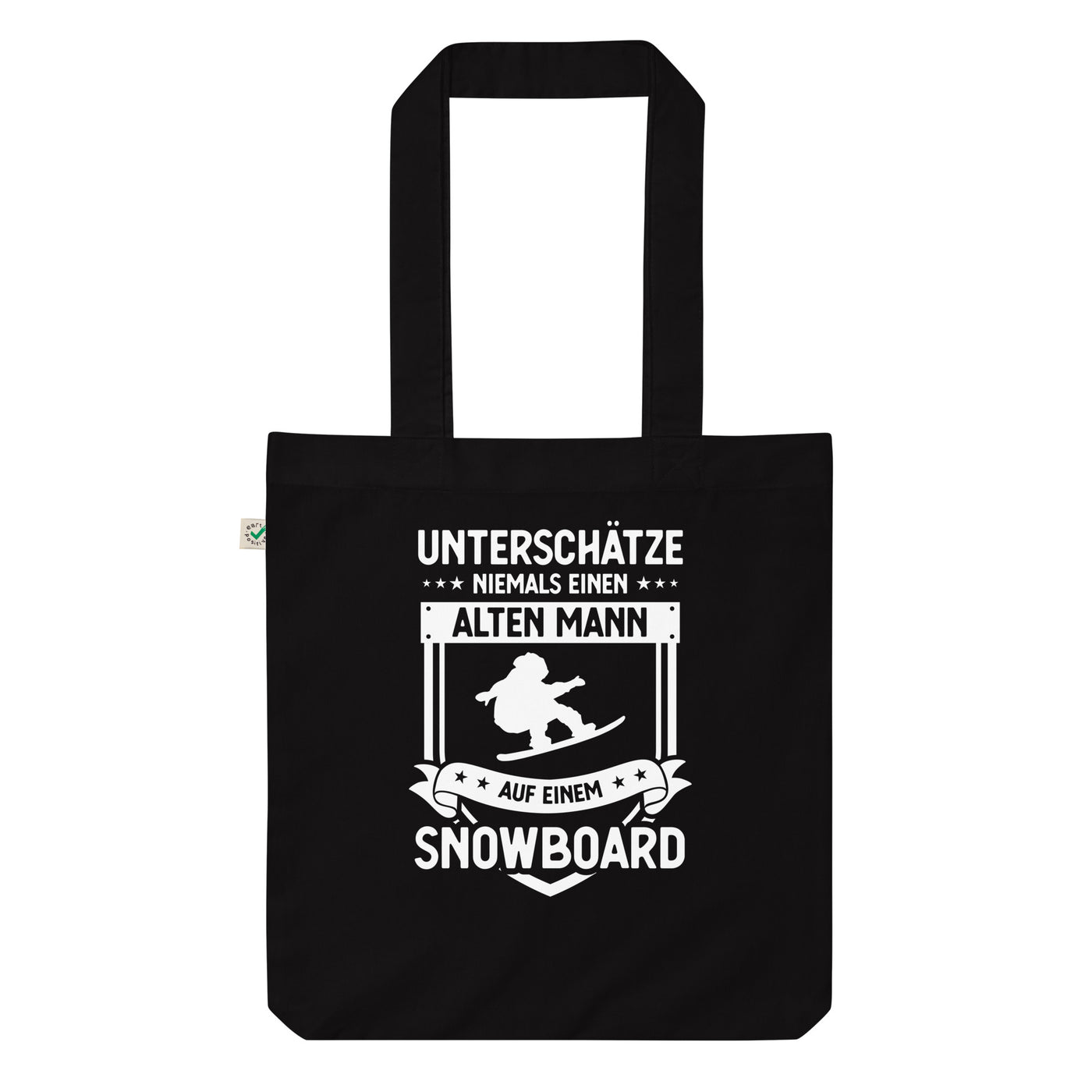 Unterschatze Niemals Einen Alten Mann Auf Einem Snowboard - Organic Einkaufstasche snowboarden