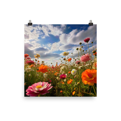 Blumenfeld und Sonnenschein - Premium Poster (glänzend) camping xxx 25.4 x 25.4 cm