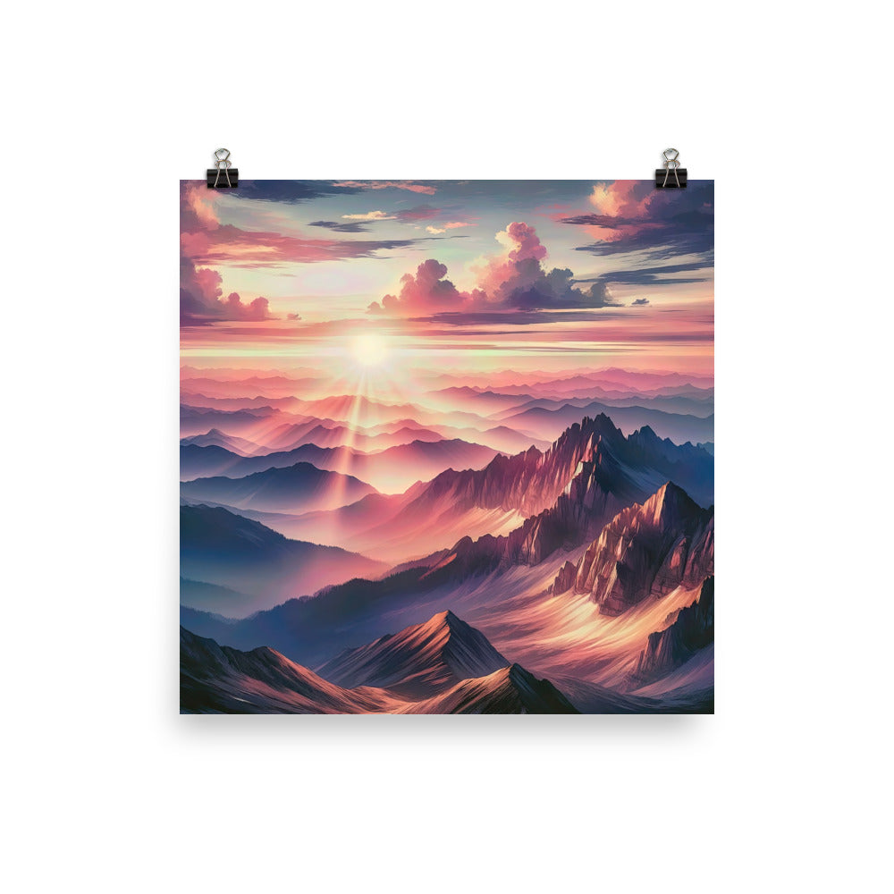 Schöne Berge bei Sonnenaufgang: Malerei in Pastelltönen - Premium Poster (glänzend) berge xxx yyy zzz 25.4 x 25.4 cm