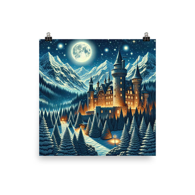 Mondhelle Schlossnacht in den Alpen, sternenklarer Himmel - Premium Poster (glänzend) berge xxx yyy zzz 25.4 x 25.4 cm