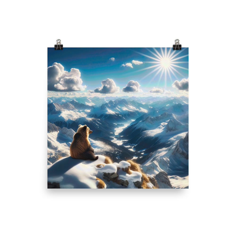 Foto der Alpen im Winter mit Bären auf dem Gipfel, glitzernder Neuschnee unter der Sonne - Premium Poster (glänzend) camping xxx yyy zzz 25.4 x 25.4 cm