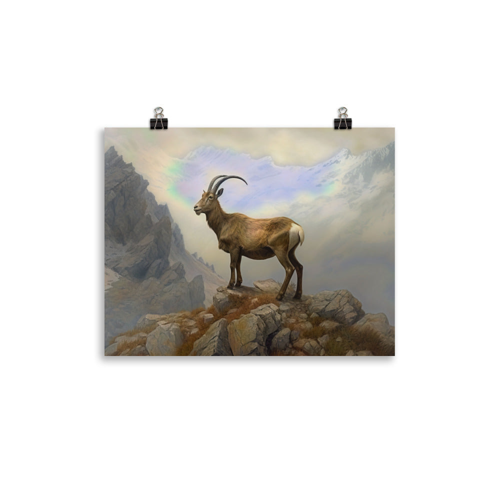 Steinbock am Berg - Wunderschöne Malerei - Premium Poster (glänzend) berge xxx 27.9 x 35.6 cm