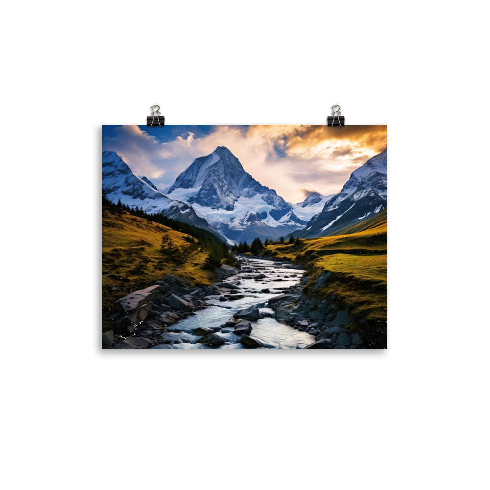 Berge und steiniger Bach - Epische Stimmung - Premium Poster (glänzend) berge xxx 27.9 x 35.6 cm