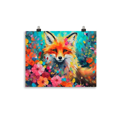 Schöner Fuchs im Blumenfeld - Farbige Malerei - Premium Poster (glänzend) camping xxx 27.9 x 35.6 cm