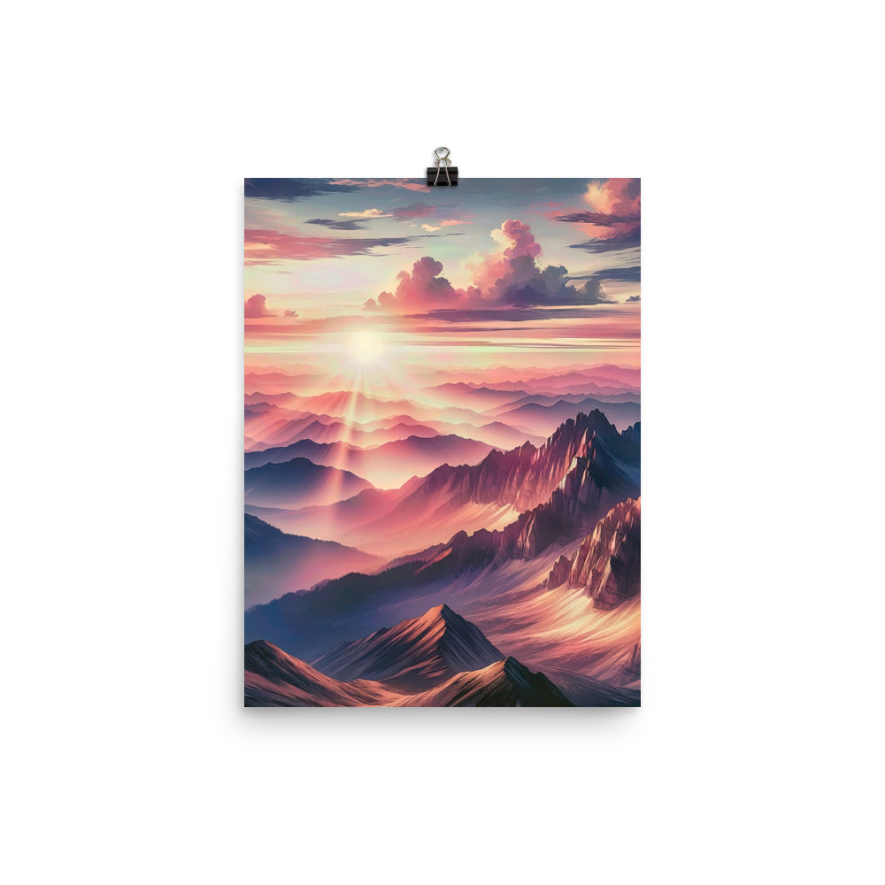 Schöne Berge bei Sonnenaufgang: Malerei in Pastelltönen - Premium Poster (glänzend) berge xxx yyy zzz 30.5 x 40.6 cm