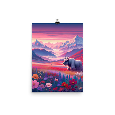 Verträumte Berg-Abenddämmerung mit Hochlandrind und blumigem Glanz - Premium Poster (glänzend) berge xxx yyy zzz 30.5 x 40.6 cm