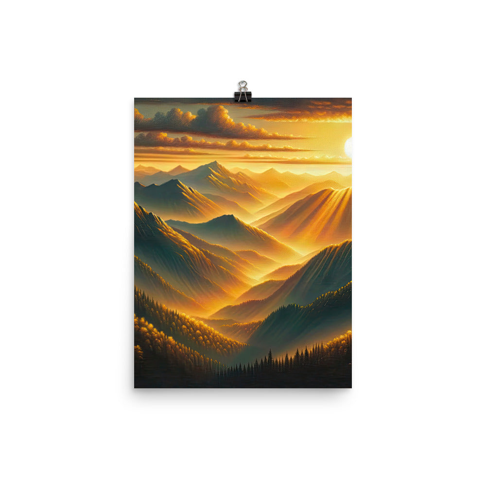 Ölgemälde der Berge in der goldenen Stunde, Sonnenuntergang über warmer Landschaft - Premium Poster (glänzend) berge xxx yyy zzz 30.5 x 40.6 cm