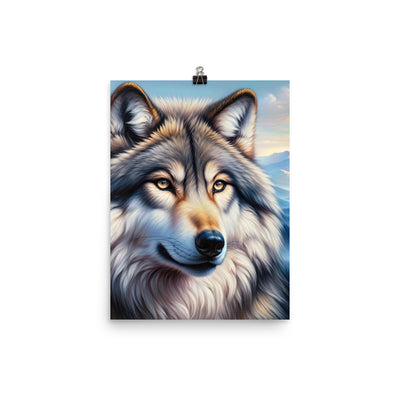 Ölgemäldeporträt eines majestätischen Wolfes mit intensiven Augen in der Berglandschaft (AN) - Premium Poster (glänzend) xxx yyy zzz 30.5 x 40.6 cm