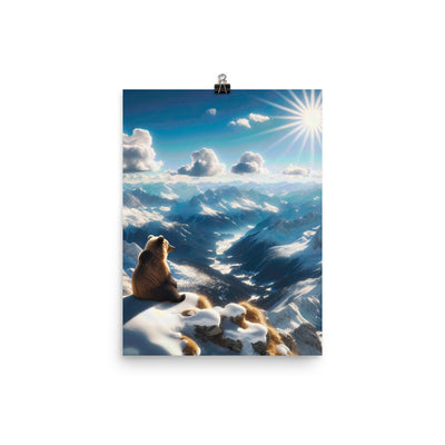 Foto der Alpen im Winter mit Bären auf dem Gipfel, glitzernder Neuschnee unter der Sonne - Premium Poster (glänzend) camping xxx yyy zzz 30.5 x 40.6 cm