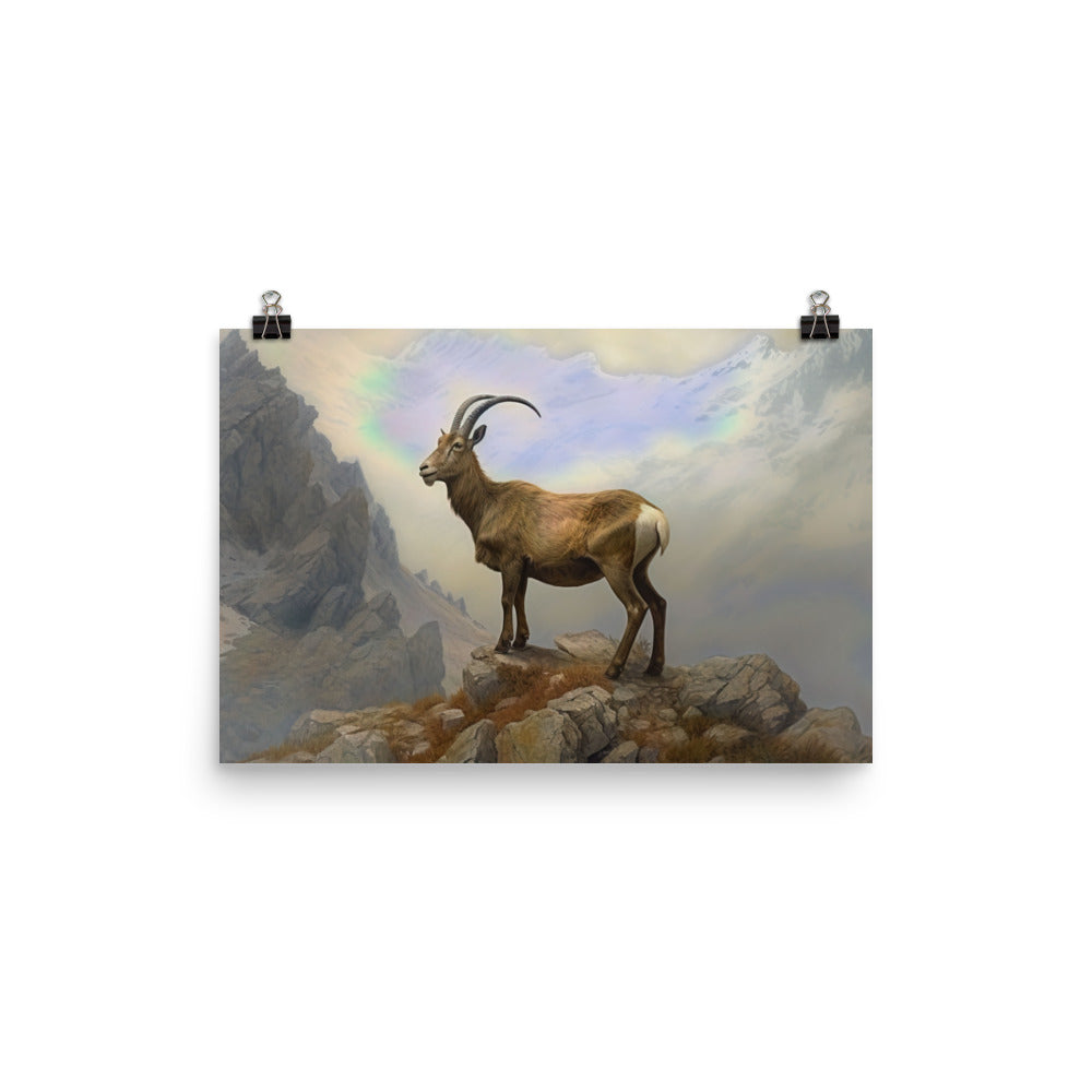 Steinbock am Berg - Wunderschöne Malerei - Premium Poster (glänzend) berge xxx 30.5 x 45.7 cm