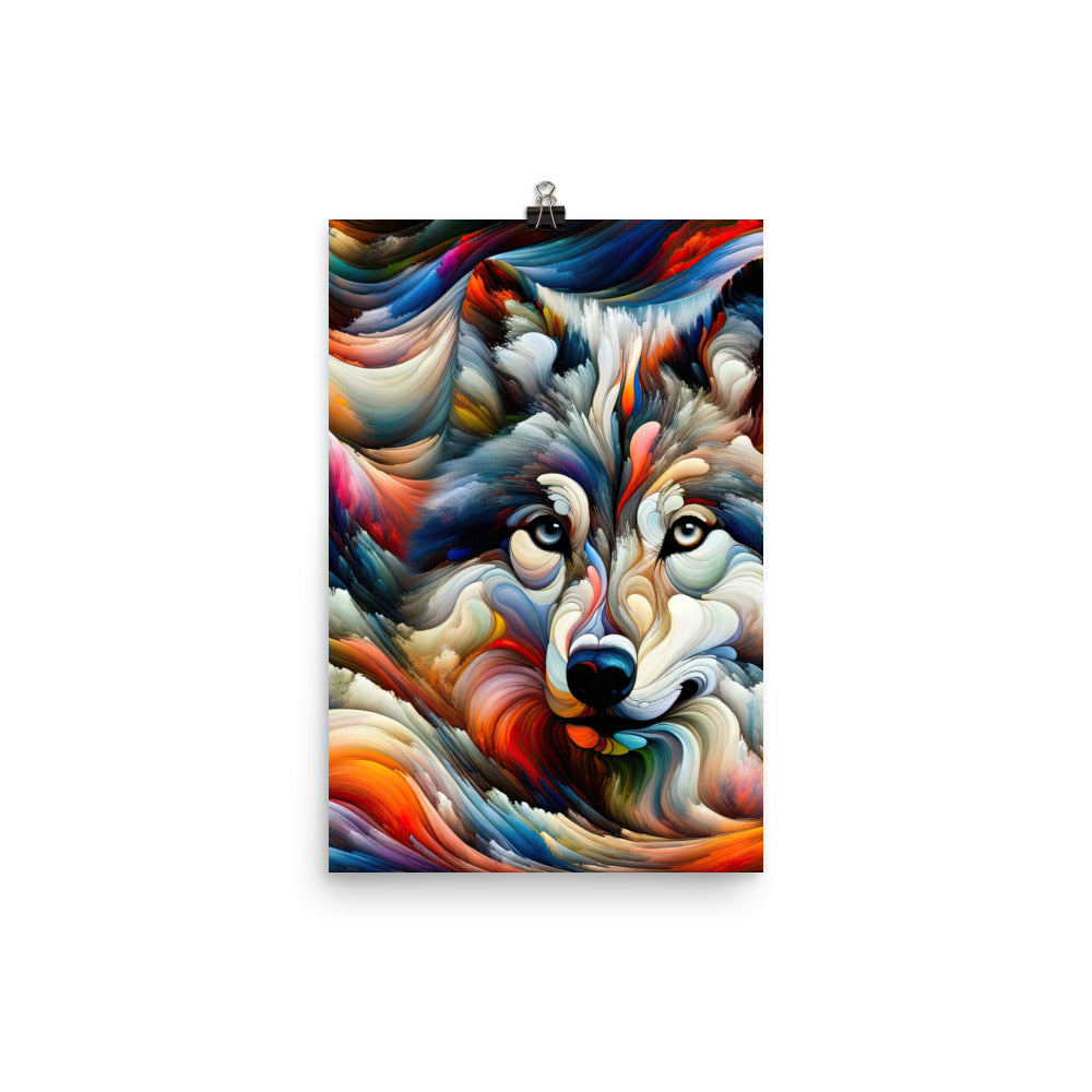 Abstrakte Kunst der Alpen mit einem Wolf. Chaotischer Tanz aus Farben und Formen. Surreale Landschaft (AN) - Premium Luster Photo Paper xxx yyy zzz 30.5 x 45.7 cm