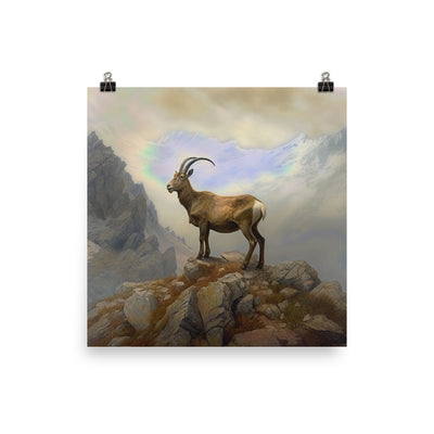 Steinbock am Berg - Wunderschöne Malerei - Premium Poster (glänzend) berge xxx 35.6 x 35.6 cm