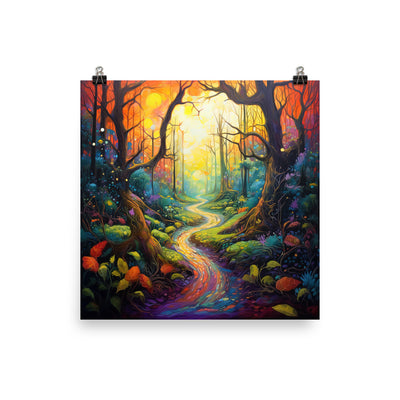 Wald und Wanderweg - Bunte, farbenfrohe Malerei - Premium Poster (glänzend) camping xxx 40.6 x 40.6 cm