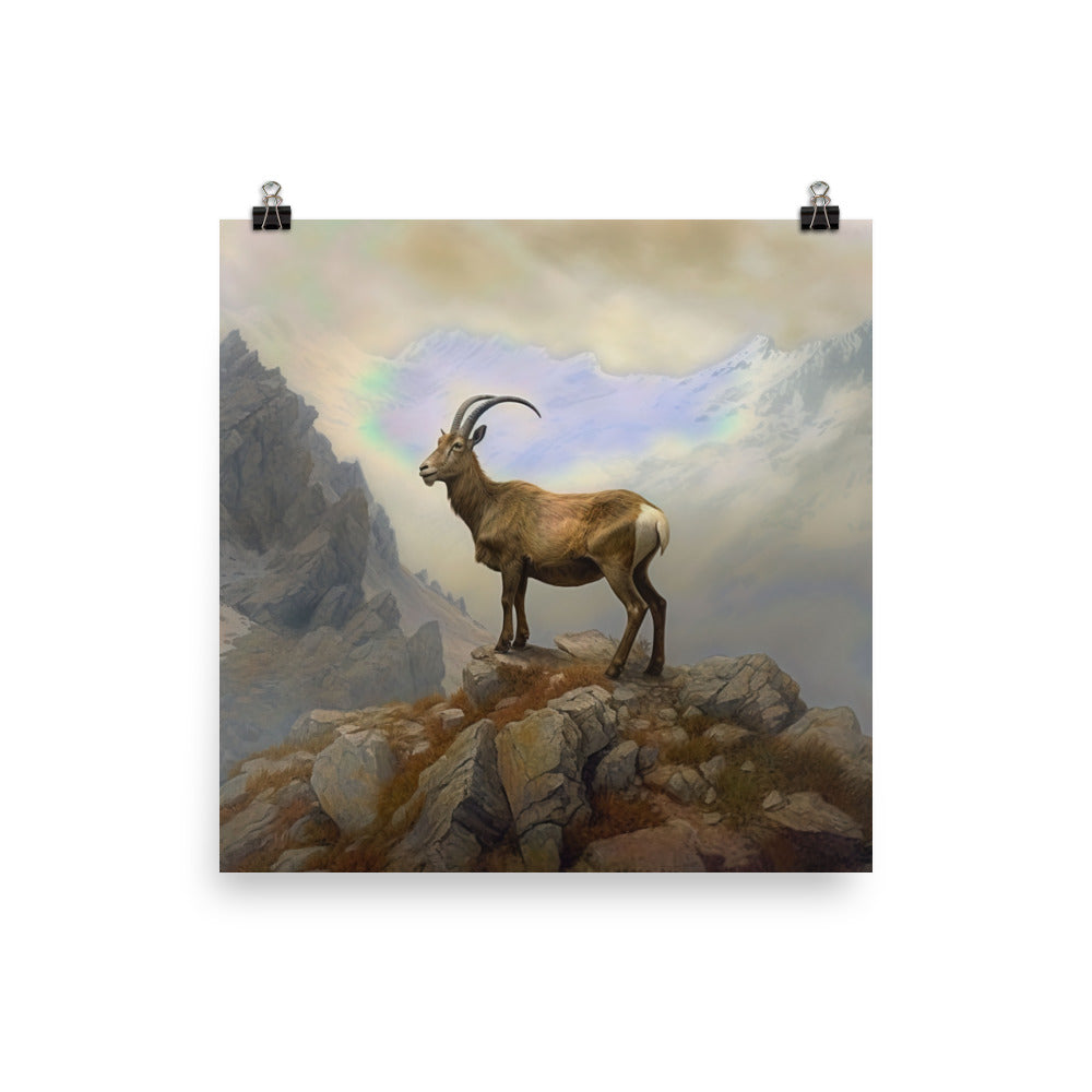 Steinbock am Berg - Wunderschöne Malerei - Premium Poster (glänzend) berge xxx 40.6 x 40.6 cm