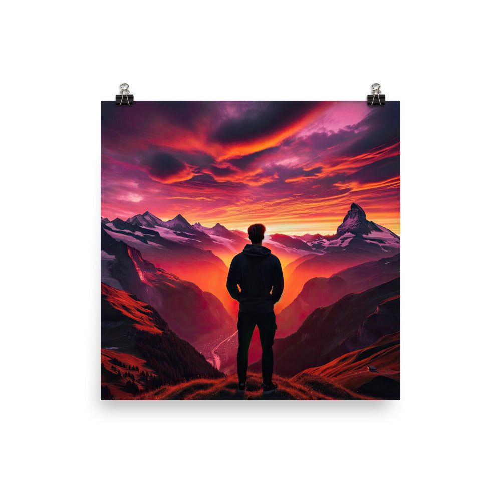 Foto der Schweizer Alpen im Sonnenuntergang, Himmel in surreal glänzenden Farbtönen - Premium Poster (glänzend) wandern xxx yyy zzz 40.6 x 40.6 cm