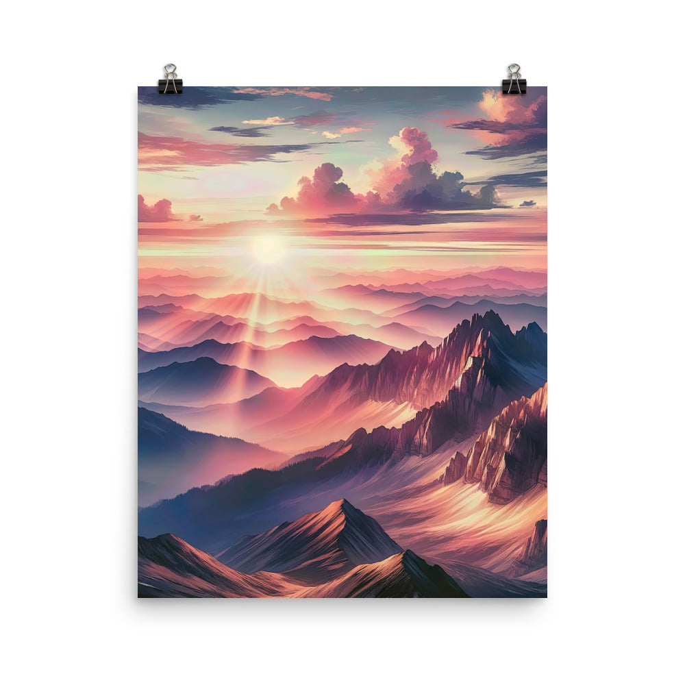 Schöne Berge bei Sonnenaufgang: Malerei in Pastelltönen - Premium Poster (glänzend) berge xxx yyy zzz 40.6 x 50.8 cm