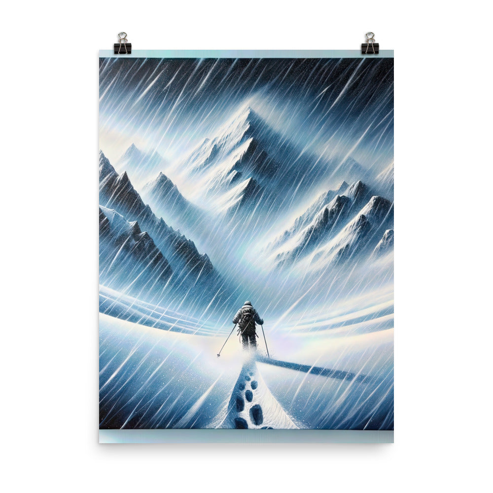 Wanderer und Bergsteiger im Schneesturm: Acrylgemälde der Alpen - Premium Poster (glänzend) wandern xxx yyy zzz 45.7 x 61 cm