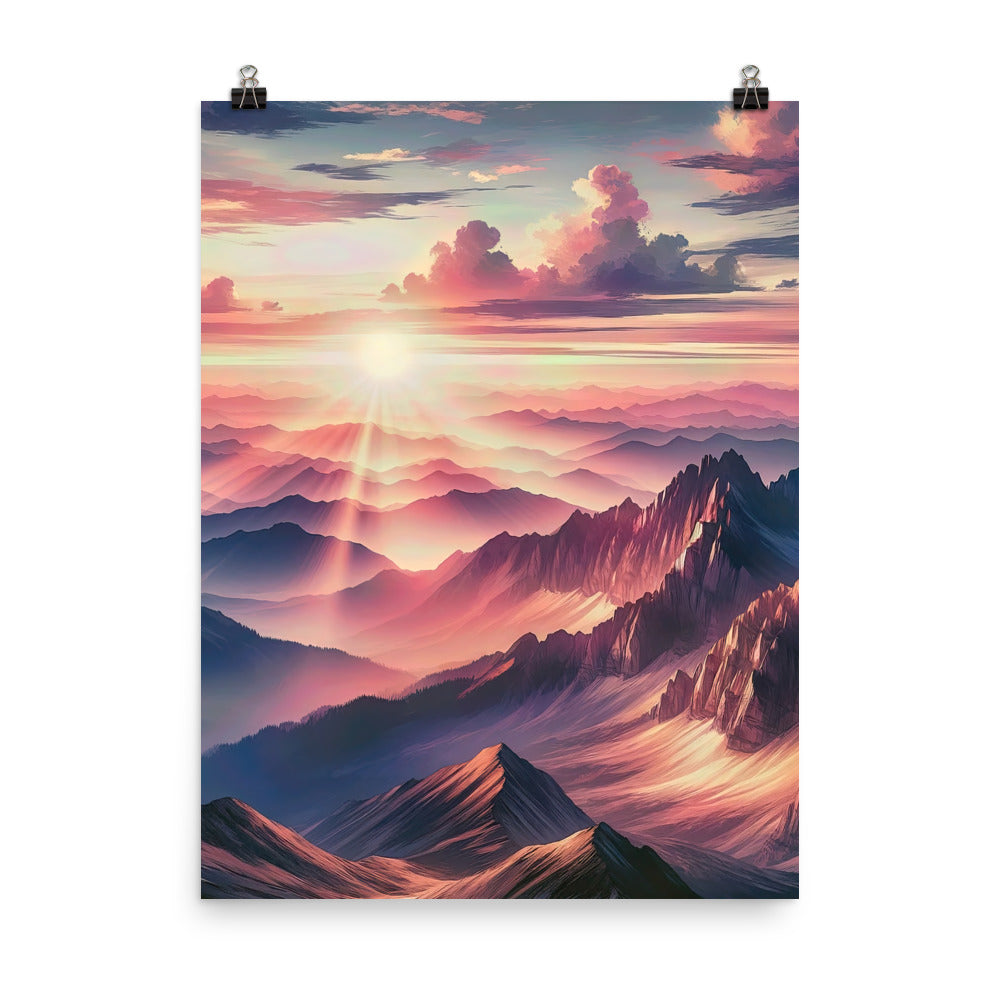 Schöne Berge bei Sonnenaufgang: Malerei in Pastelltönen - Premium Poster (glänzend) berge xxx yyy zzz 45.7 x 61 cm