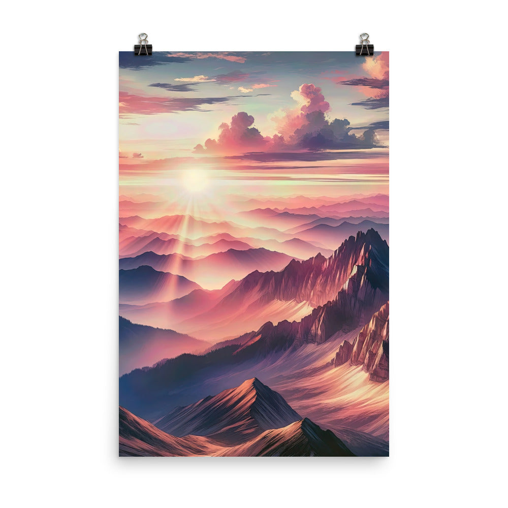 Schöne Berge bei Sonnenaufgang: Malerei in Pastelltönen - Premium Poster (glänzend) berge xxx yyy zzz 61 x 91.4 cm