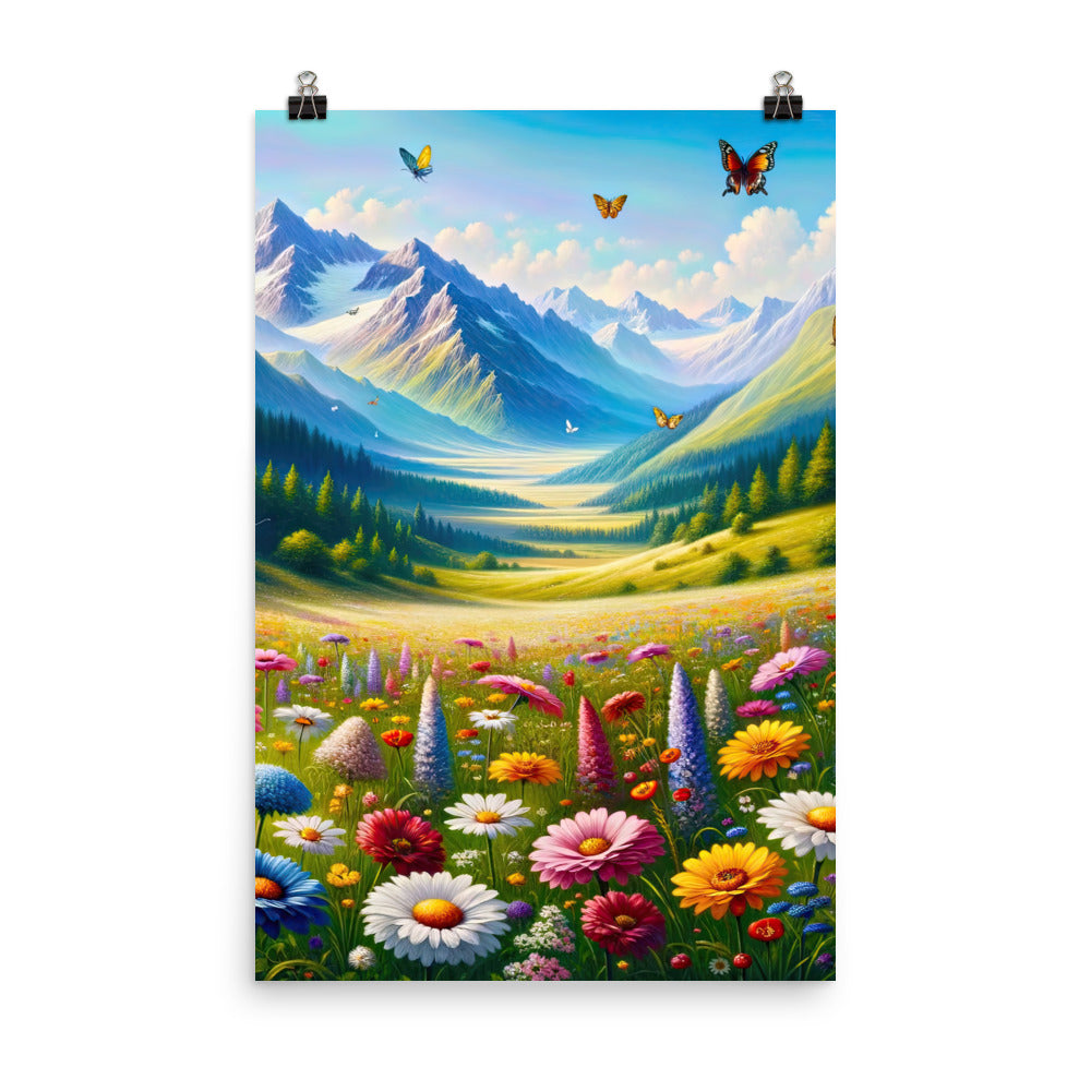 Ölgemälde einer ruhigen Almwiese, Oase mit bunter Wildblumenpracht - Premium Poster (glänzend) camping xxx yyy zzz 61 x 91.4 cm