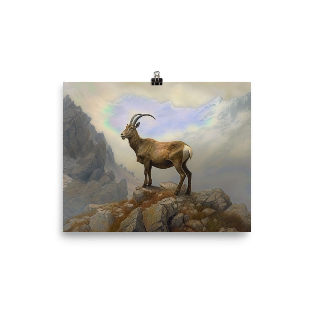 Steinbock am Berg - Wunderschöne Malerei - Premium Poster (glänzend) berge xxx 20.3 x 25.4 cm