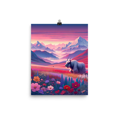 Verträumte Berg-Abenddämmerung mit Hochlandrind und blumigem Glanz - Premium Poster (glänzend) berge xxx yyy zzz 20.3 x 25.4 cm