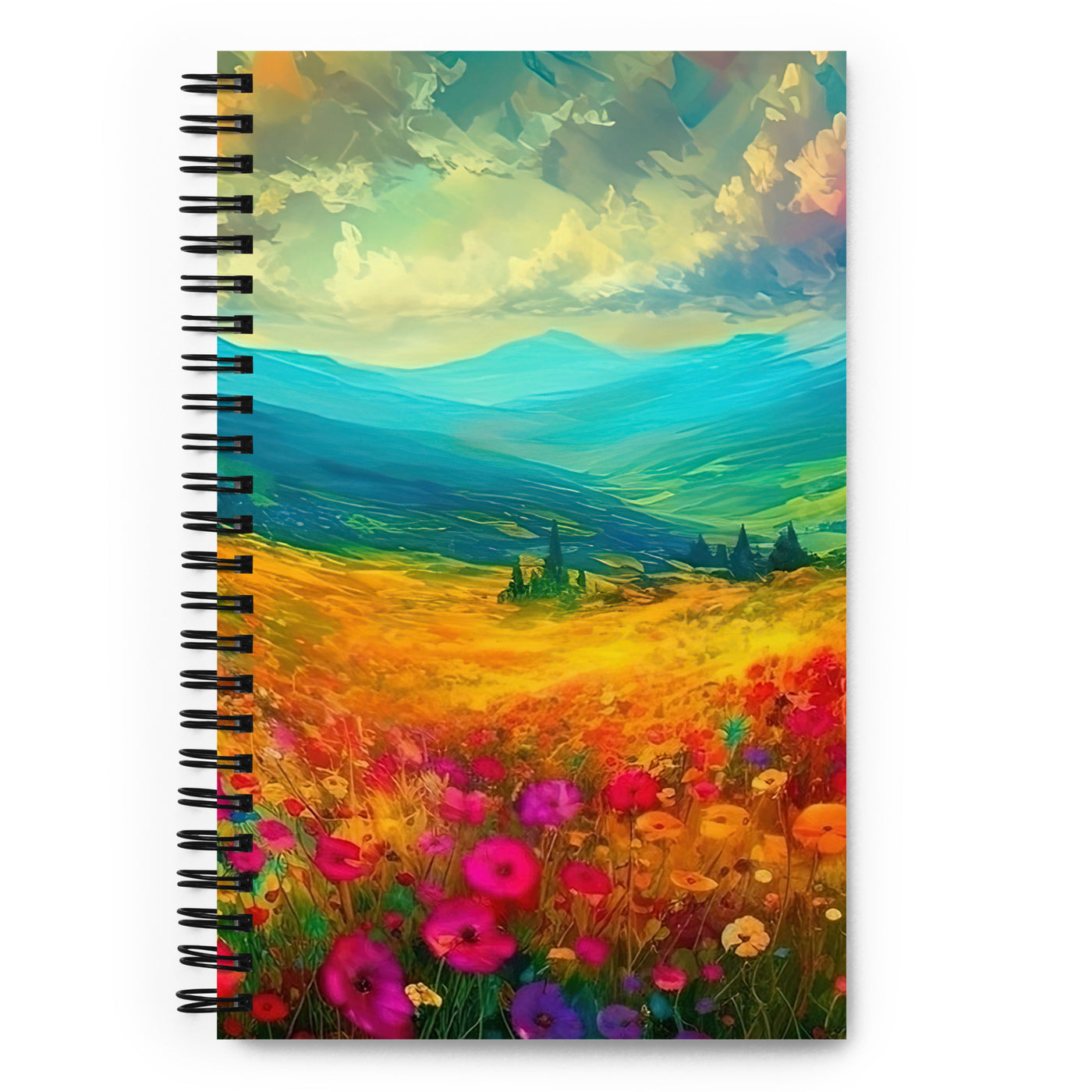 Berglandschaft und schöne farbige Blumen - Malerei - Notizbuch berge xxx Default Title