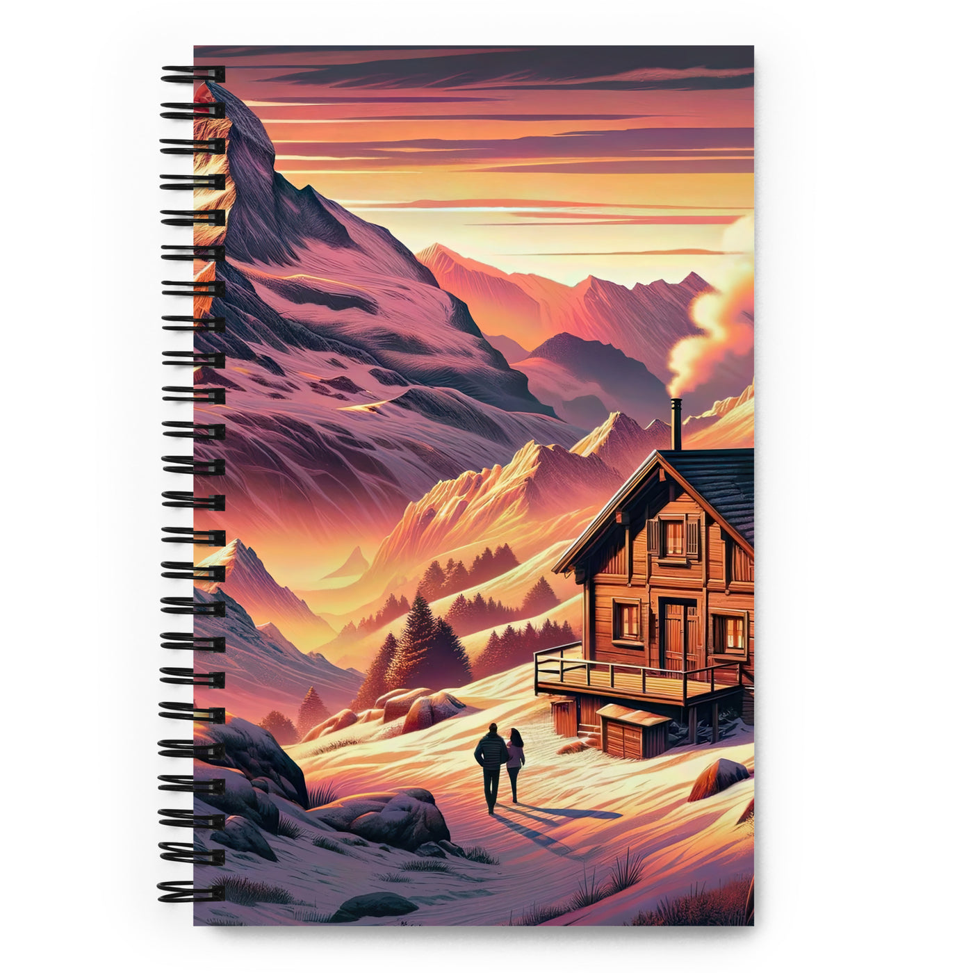 Berghütte im goldenen Sonnenuntergang: Digitale Alpenillustration - Notizbuch berge xxx yyy zzz Default Title