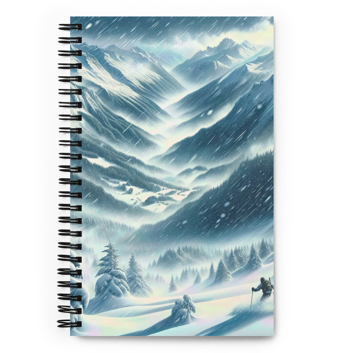 Alpine Wildnis im Wintersturm mit Skifahrer, verschneite Landschaft - Notizbuch klettern ski xxx yyy zzz Default Title