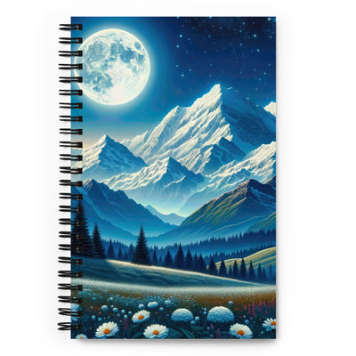 Klare frühlingshafte Alpennacht mit Blumen und Vollmond über Schneegipfeln - Notizbuch berge xxx yyy zzz Default Title