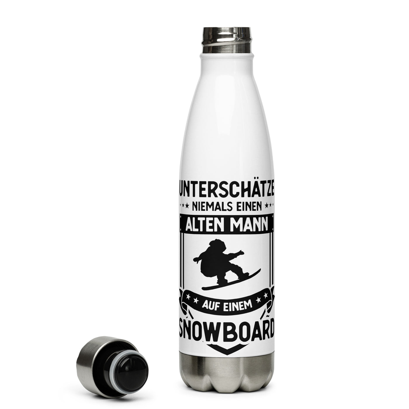 Unterschatze Niemals Einen Alten Mann Auf Einem Snowboard - Edelstahl Trinkflasche snowboarden Default Title