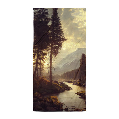 Landschaft mit Bergen, Fluss und Bäumen - Malerei - Handtuch berge xxx Default Title