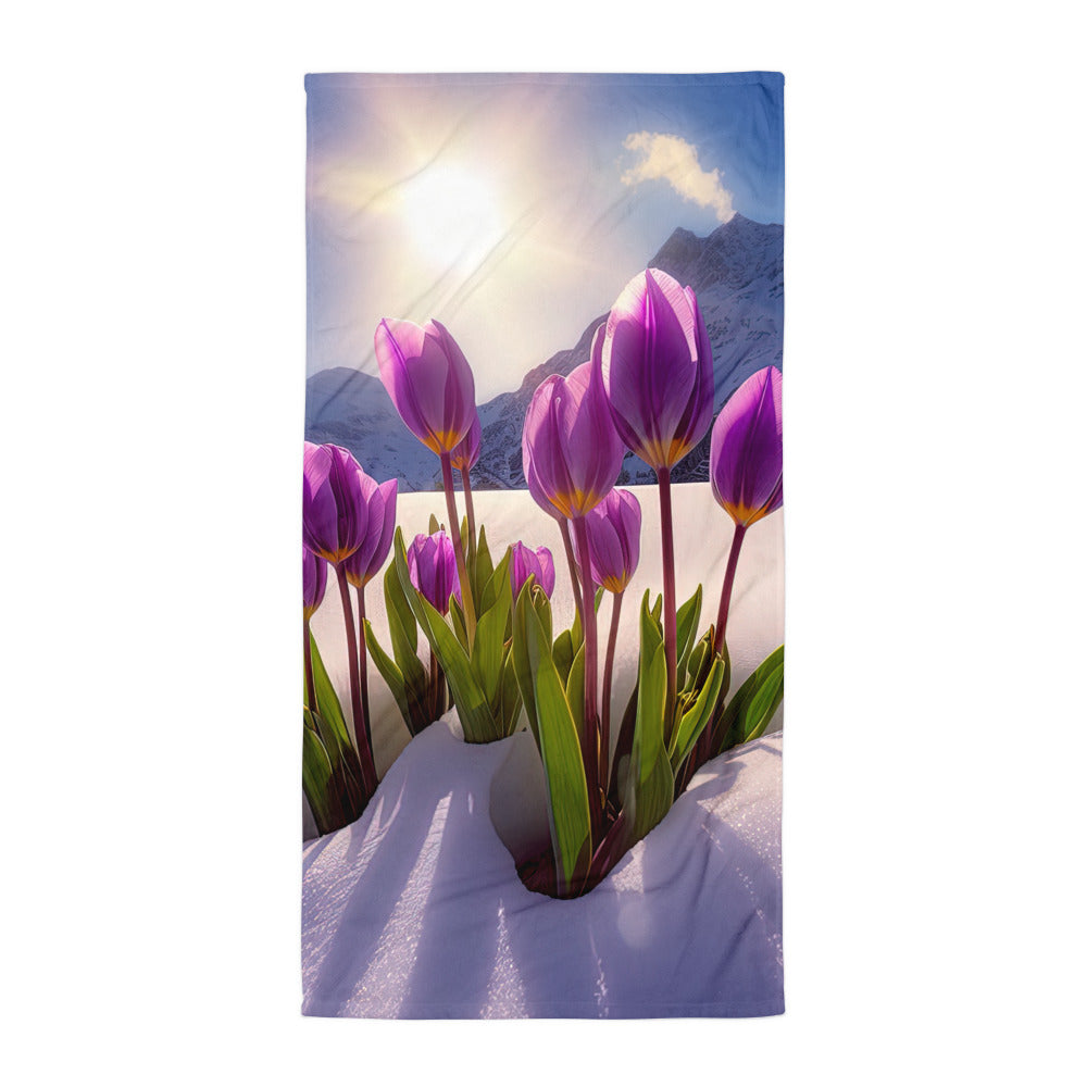 Tulpen im Schnee und in den Bergen - Blumen im Winter - Handtuch berge xxx Default Title