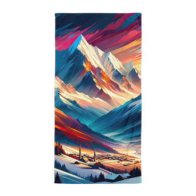 Moderne geometrische Alpen Kunst: Warmer Sonnenuntergangs Schein auf Schneegipfeln - Handtuch berge xxx yyy zzz Default Title