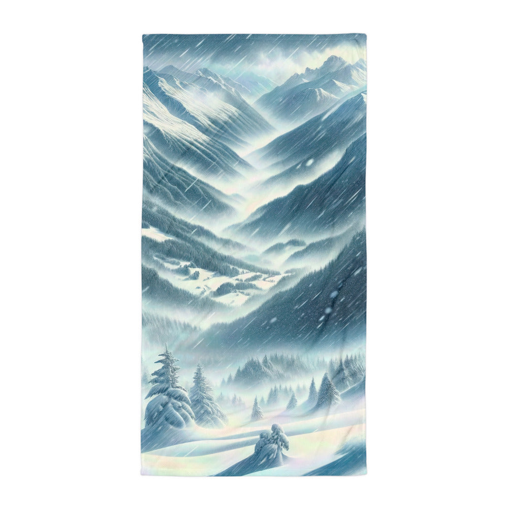 Alpine Wildnis im Wintersturm mit Skifahrer, verschneite Landschaft - Handtuch klettern ski xxx yyy zzz Default Title