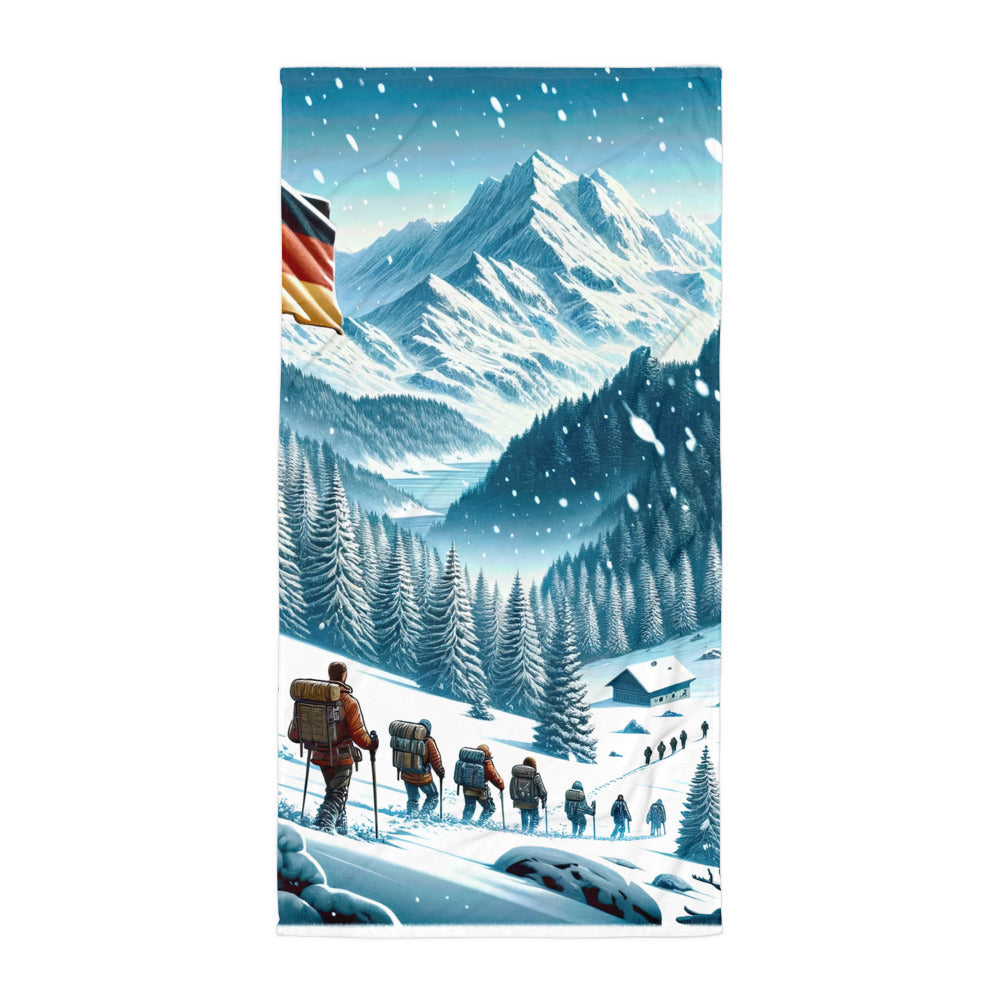 Quadratische Winterillustration der Alpen mit deutscher Flagge und Wanderteam - Handtuch wandern xxx yyy zzz Default Title