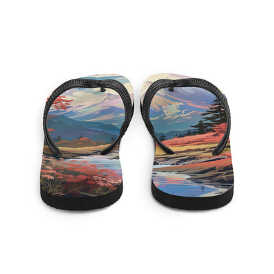 Berge. Fluss und Blumen - Malerei - Flip Flops berge xxx