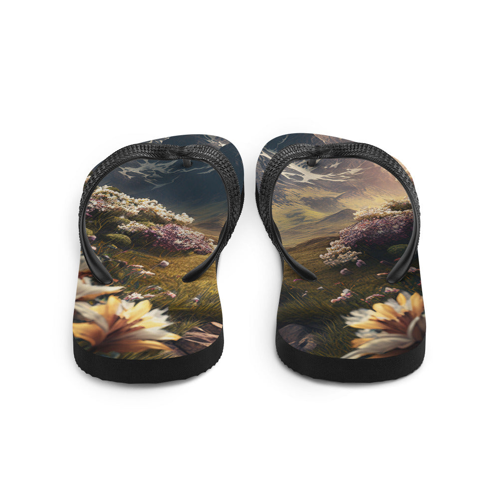 Epischer Berg, steiniger Weg und Blumen - Realistische Malerei - Flip Flops berge xxx