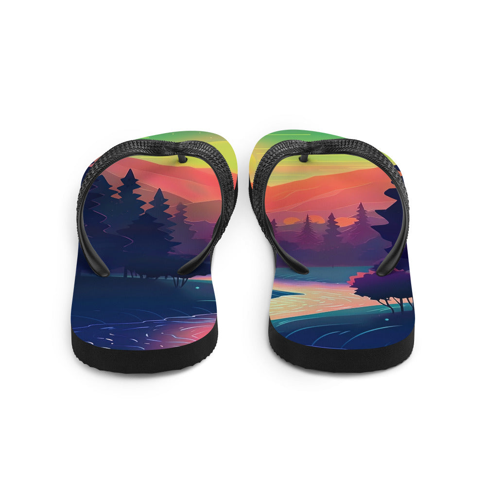 Berge, Fluss, Sonnenuntergang - Malerei - Flip Flops berge xxx