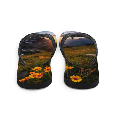 Gebirge, Sonnenblumen und Sonnenaufgang - Flip Flops berge xxx