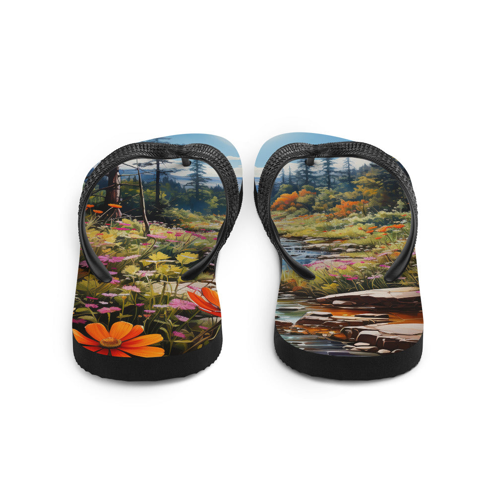 Berge, schöne Blumen und Bach im Wald - Flip Flops berge xxx