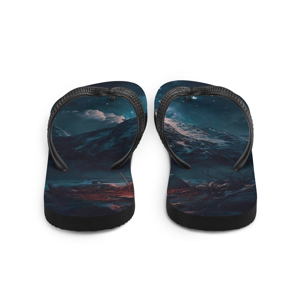 Zelt und Berg in der Nacht - Sterne am Himmel - Landschaftsmalerei - Flip Flops camping xxx