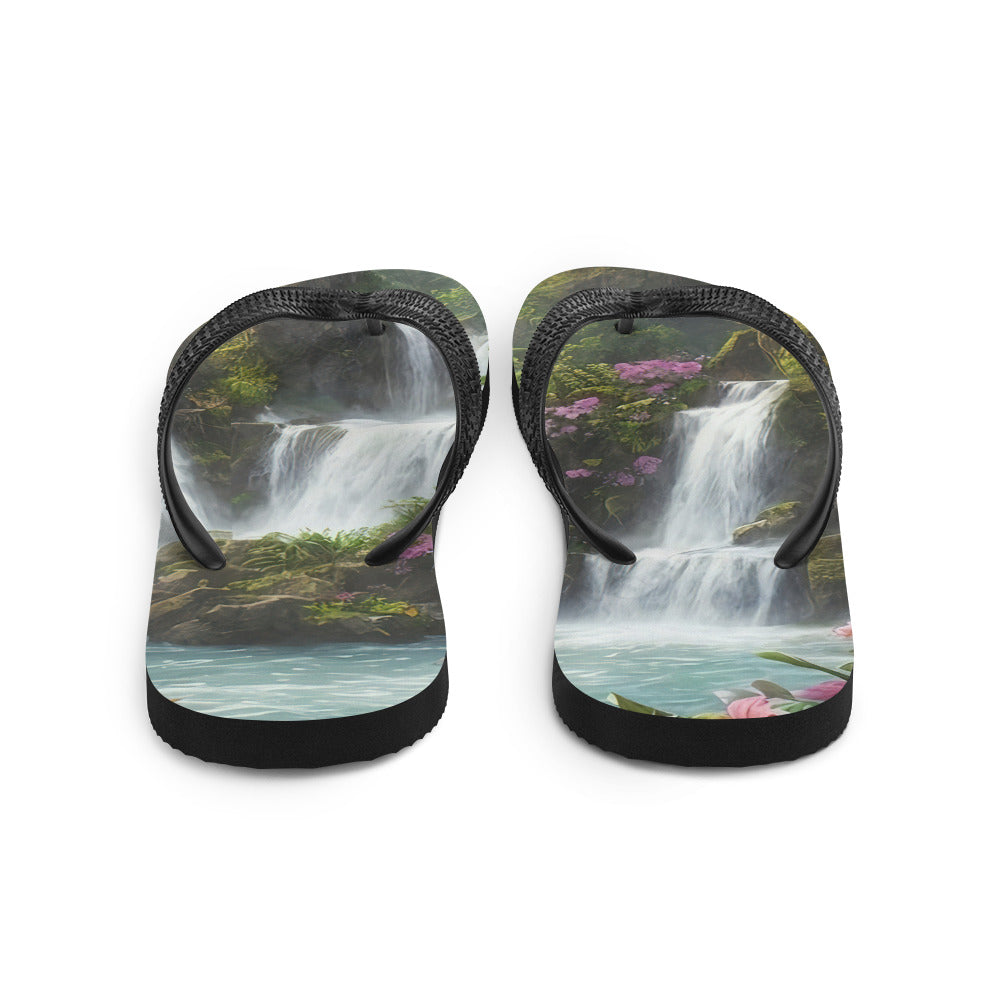 Wasserfall im Wald und Blumen - Schöne Malerei - Flip Flops camping xxx