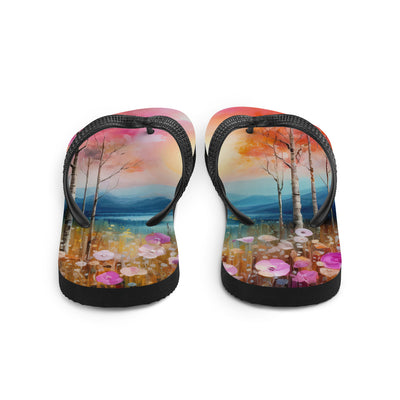 Berge, See, pinke Bäume und Blumen - Malerei - Flip Flops berge xxx