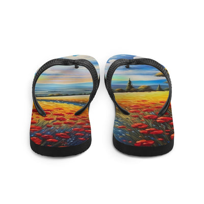 Feld mit roten Blumen und Berglandschaft - Landschaftsmalerei - Flip Flops berge xxx