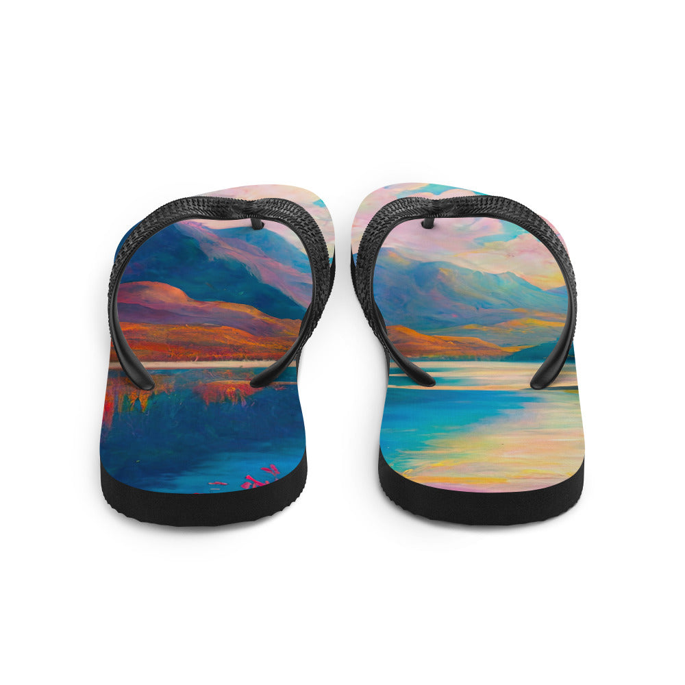 Berglandschaft und Bergsee - Farbige Ölmalerei - Flip Flops berge xxx