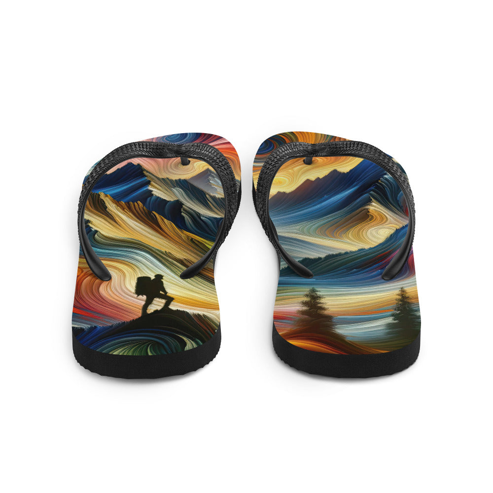 Abstraktes Kunstgemälde der Alpen mit wirbelnden, lebendigen Farben und dynamischen Mustern. Wanderer Silhouette - Sublimation Flip wandern xxx yyy zzz