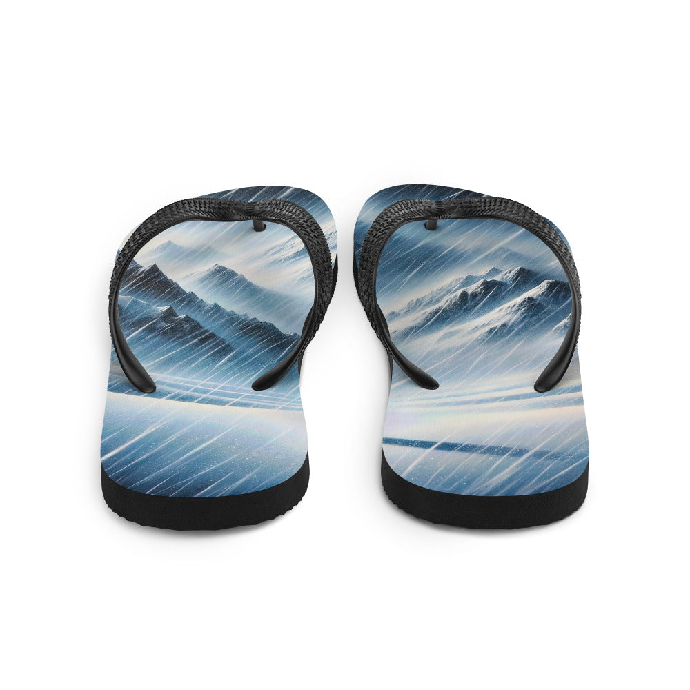 Wanderer und Bergsteiger im Schneesturm: Acrylgemälde der Alpen - Flip Flops wandern xxx yyy zzz