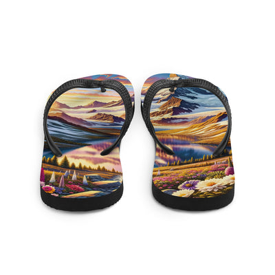 Quadratische Illustration der Alpen mit schneebedeckten Gipfeln und Wildblumen - Flip Flops berge xxx yyy zzz