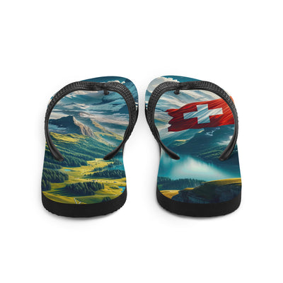 Ultraepische, fotorealistische Darstellung der Schweizer Alpenlandschaft mit Schweizer Flagge - Flip Flops berge xxx yyy zzz